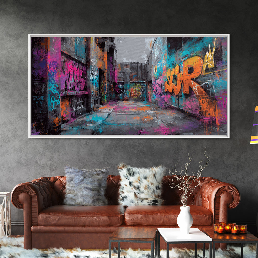 Graffiti Covered Alley Rendered as Color Collage Canvas Print, Urban Art, Afrocentric Wall Art, Living Room Decor, Urban, URB-2x1-79