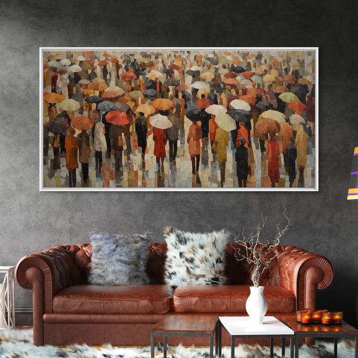 Rain Umbrella Figures Framed Canvas Print, Urban Art, Digital Print, Living Room Decor, Fine Art, Urban, Afrocentric Wall Art, URB-2x1-88