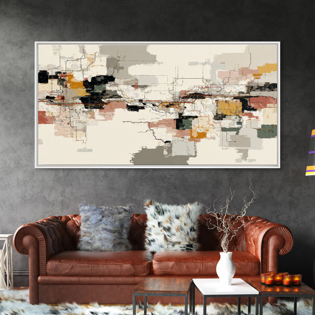 Abstract Subway Map Lines Without Labels Framed Canvas Print, Urban Art, Book Shelf Decor, Living Room Decor, Fine Art, Urban, URB-2x1-96