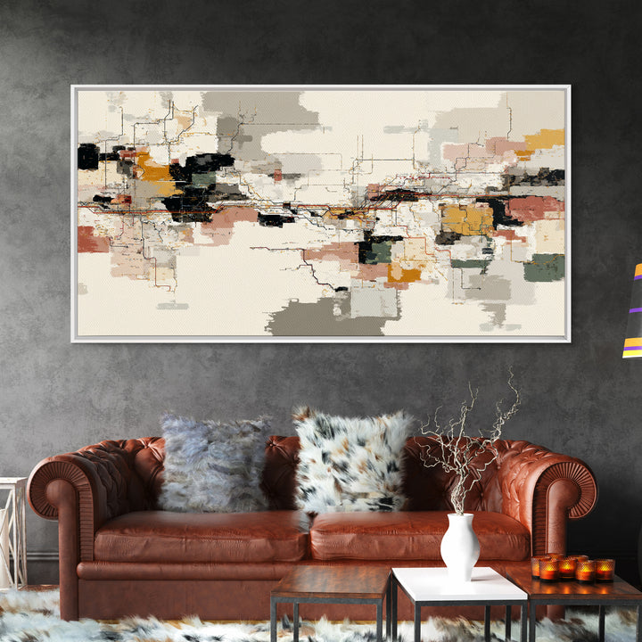 Abstract Subway Map Lines Without Labels Framed Canvas Print, Urban Art, Book Shelf Decor, Living Room Decor, Fine Art, Urban, URB-2x1-96