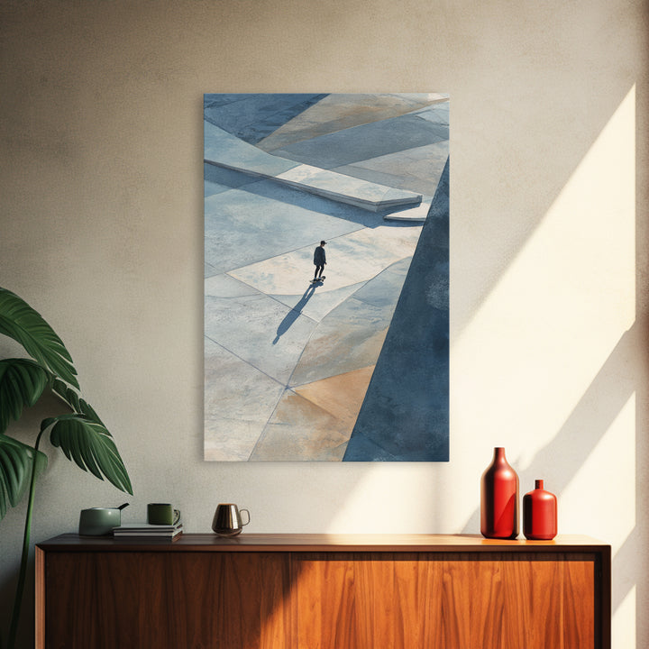 Skateboarder Crossing a Concrete Plaza Canvas Print, Urban Art, Gallery Decor, Living Room Decor, Fine Art, Urban, URB-2x3-15