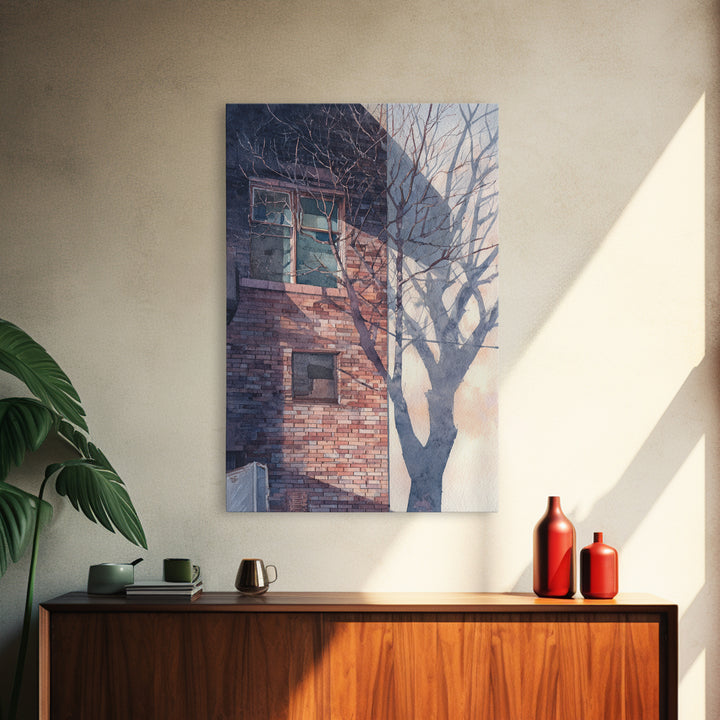 Brick Wall and Window Shadows as Geometry Framed Canvas Print, Urban Art, Wall Decor, Living Room Decor, Fine Art, Urban, URB-2x3-37