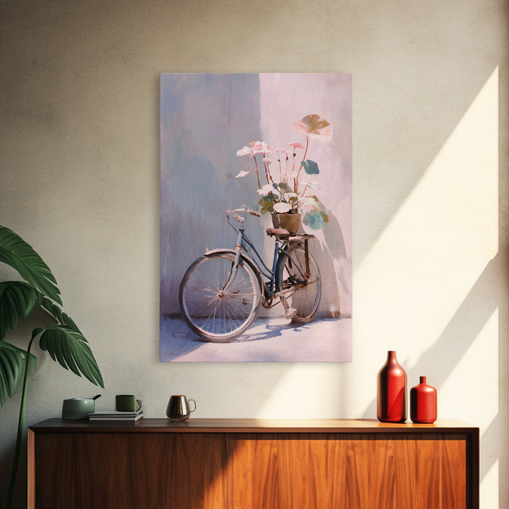 Bicycle Locked to Post Framed Canvas Print, Urban Art, Wall Art, Living Room Decor, Fine Art, Urban, Printable Art, URB-2x3-47