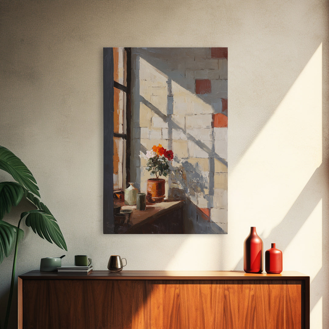 Brick Wall and Window Shadows as Geometry Canvas Print, Urban Art, Original Art, Living Room Decor, Urban, Black Woman Art, URB-2x3-61