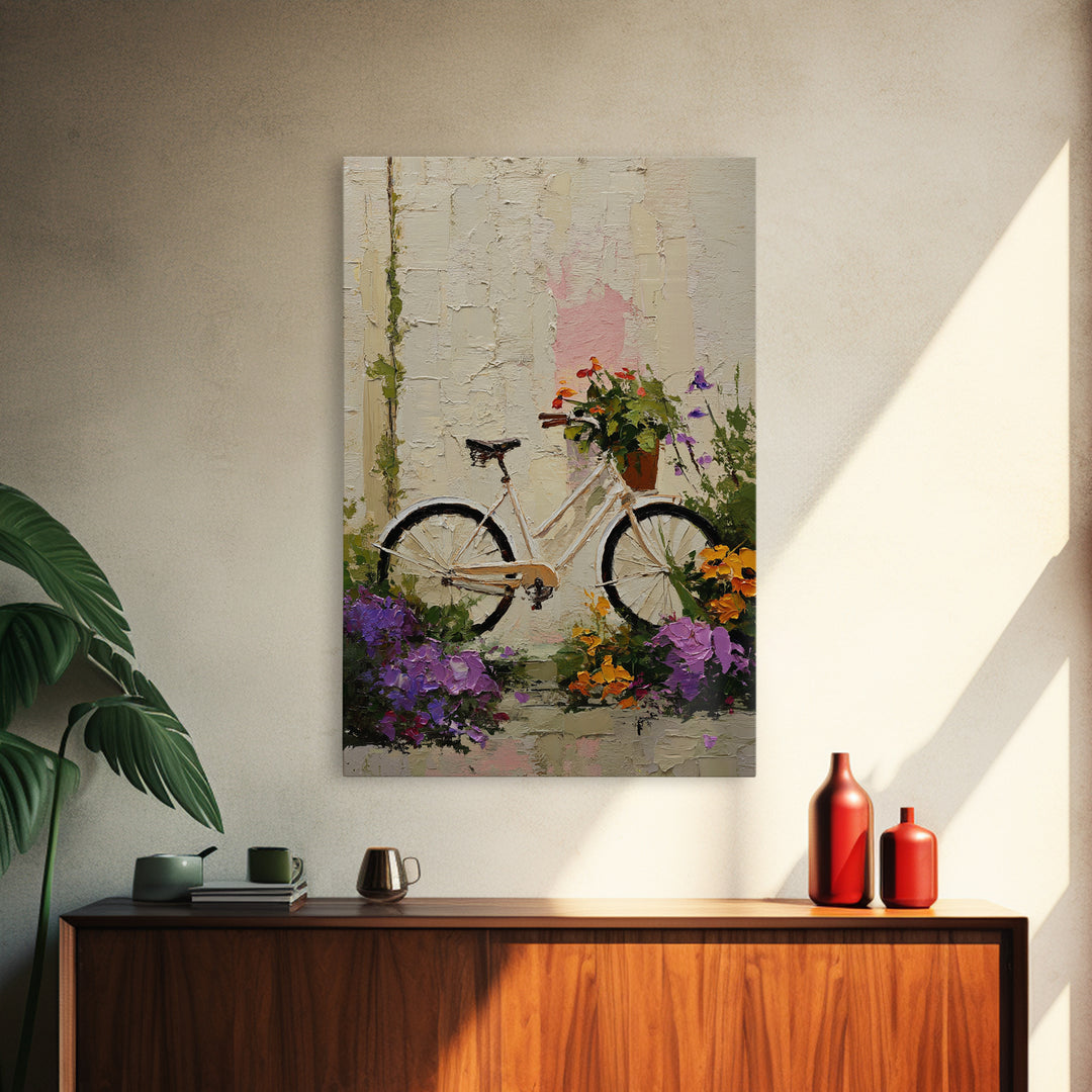 Bicycle Locked to Post Canvas Print, Urban Art, Original Painting, Living Room Decor, Oil Painting, Urban, African American Art, URB-2x3-71