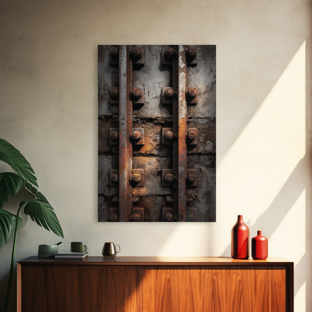 Industrial Rail Tracks Leading into City Framed Canvas Print, Urban Art, Digital Prints, Living Room Decor, Fine Art, Urban, URB-2x3-78