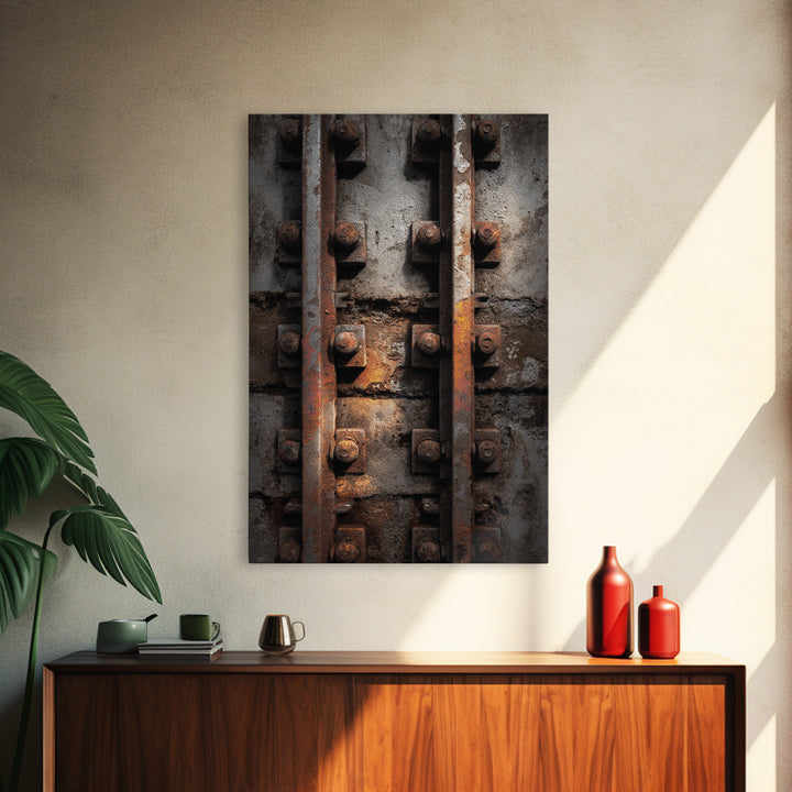 Industrial Rail Tracks Leading into City Framed Canvas Print, Urban Art, Digital Prints, Living Room Decor, Fine Art, Urban, URB-2x3-78