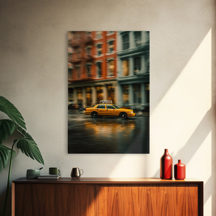 Taxi Cab Motion Blur Framed Canvas Print, Urban Art, Modern Wall Art, Living Room Decor, Abstract Art, Urban, Pop Art, URB-2x3-83