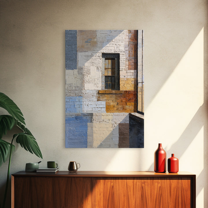 Brick Wall and Window Shadows as Geometry Framed Canvas Print, Urban Art, Modern Wall Art, Living Room Decor, Fine Art, Urban, URB-2x3-85