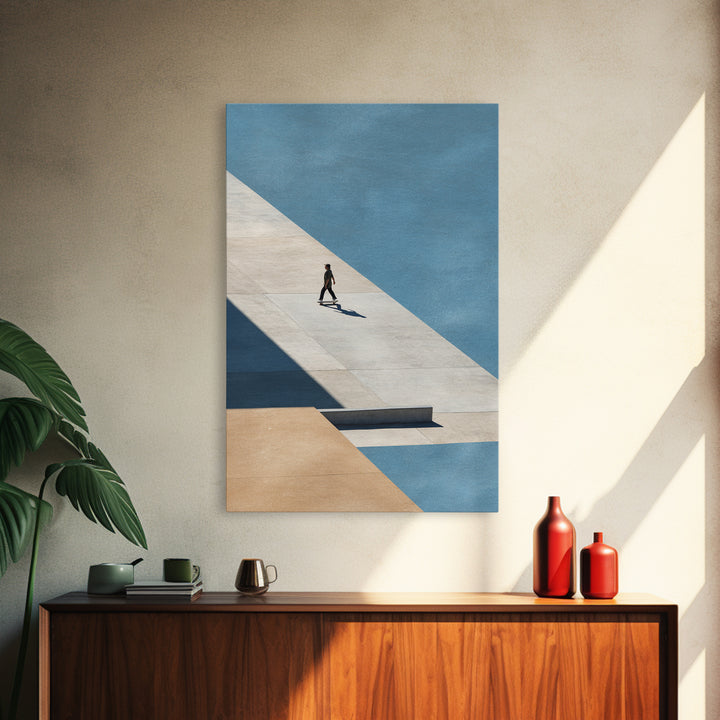 Skateboarder Crossing a Concrete Plaza Framed Canvas Print, Urban Art, Living Room Wall Art, Living Room Decor, Fine Art, Urban, URB-2x3-87