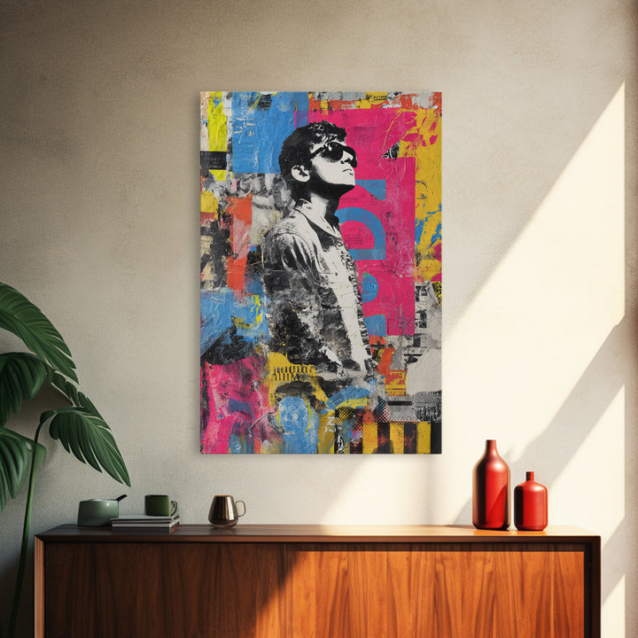 Graffiti Covered Alley Rendered as Color Collage Canvas Print, Urban Art, Black Wall Art, Living Room Decor, Fine Art, Urban, URB-2x3-91