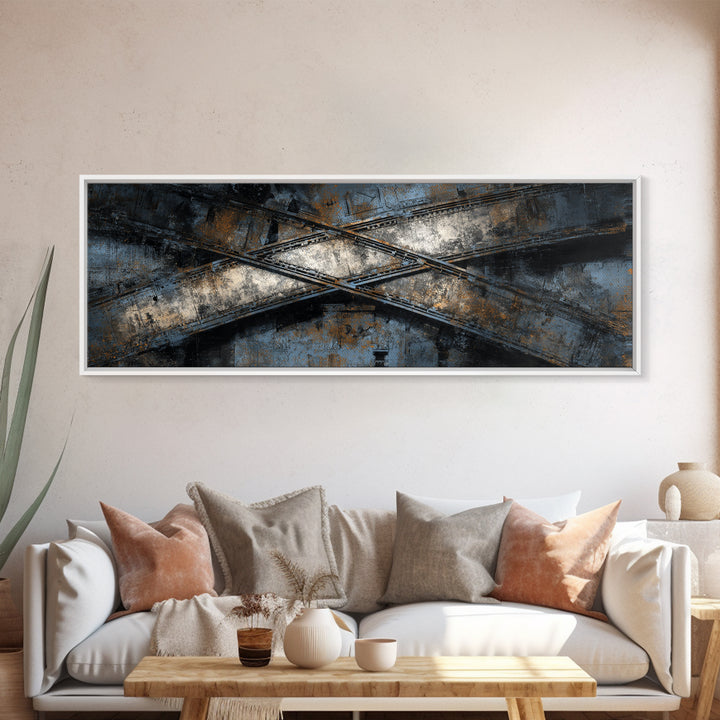 Industrial Rail Tracks Leading into City Canvas Print, Urban Art, Art Deco, Living Room Decor, Urban, Book Shelf Decor, URB-3x1-38