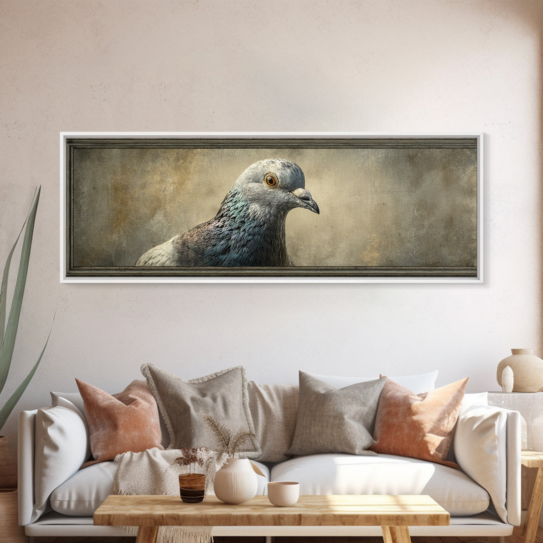 Urban Pigeon Portrait Framed Canvas Print, Urban Art, Wall Art, Living Room Decor, Fine Art, Urban, Printable Art, URB-3x1-72