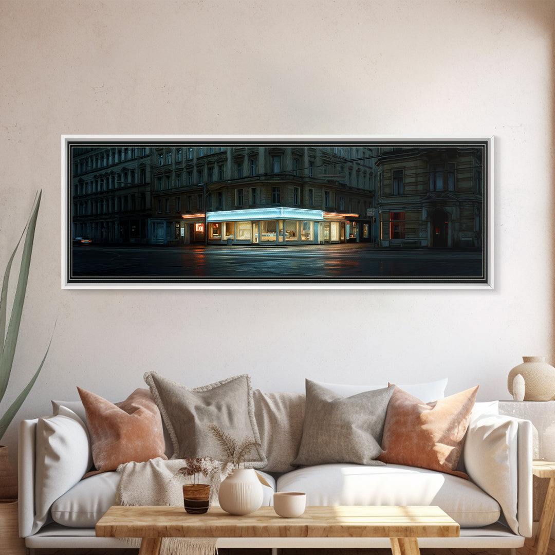 Neon Sign Glow Reflected on Black Street Canvas Print, Urban Art, Modern Art, Living Room Decor, Fine Art, Urban, Gay Art, URB-3x1-94