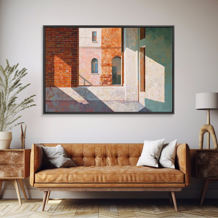 Brick Wall and Window Shadows as Geometry Canvas Print, Urban Art, Book Shelf Decor, Living Room Decor, Fine Art, Urban, URB-3x2-33