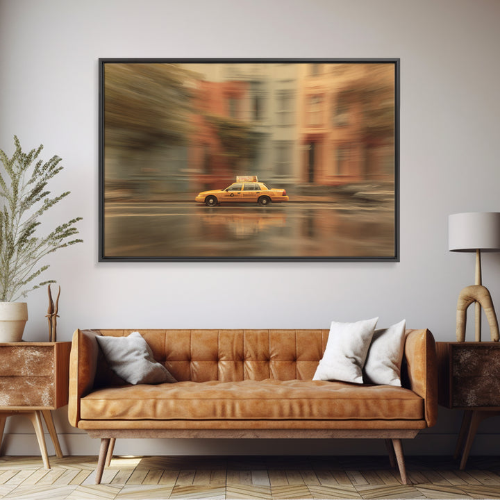 Taxi Cab Motion Blur Framed Canvas Print, Urban Art, Wall Decor, Living Room Decor, Oil Painting, Urban, Living Room Wall Art, URB-3x2-55
