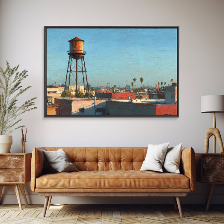 Rooftop Water Tower Canvas Print, Urban Art, Black Woman Art, Living Room Decor, Oil Painting, Urban, Fine Art Print, URB-3x2-61