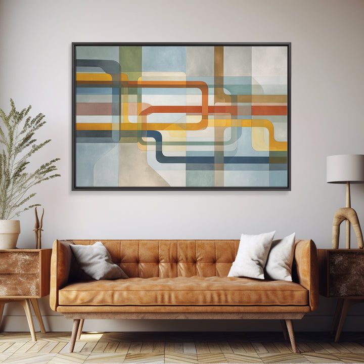 Abstract Subway Map Lines Without Labels Framed Canvas Print, Urban Art, Statement Artwork, Living Room Decor, Abstract Art, URB-3x2-80