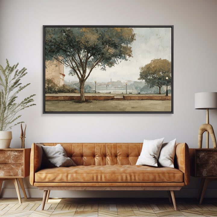 City Park Tree Framed by Buildings Canvas Print, Urban Art, Book Shelf Decor, Living Room Decor, Abstract Art, Urban, URB-3x2-94