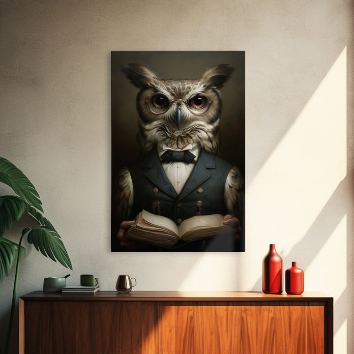 Owl Scholar, Victorian Animal Portrait, Halloween Art, Gothic Whimsy Decor, Anthropomorphic Costume Art