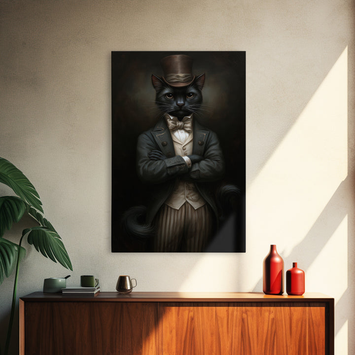 Black Cat Magician, Victorian Animal Portrait, Halloween Art, Gothic Whimsy Decor, Anthropomorphic Costume Art