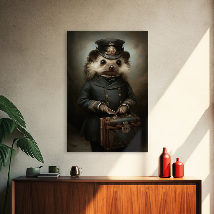 Hedgehog Postmaster, Victorian Animal Portrait, Halloween Art, Gothic Whimsy Decor, Anthropomorphic Costume Art
