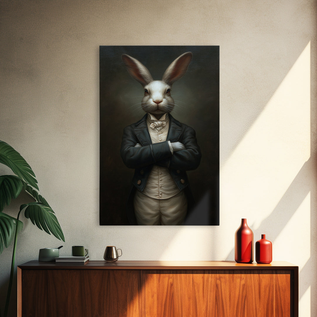 Rabbit Footman, Victorian Animal Portrait, Halloween Art, Gothic Whimsy Decor, Anthropomorphic Costume Art