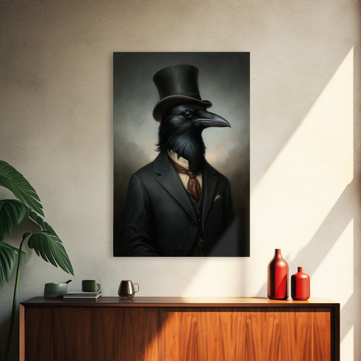 Crow Undertaker, Victorian Animal Portrait, Halloween Art, Gothic Whimsy Decor, Anthropomorphic Costume Art