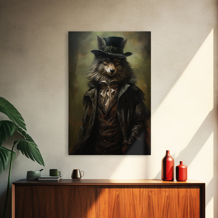 Wolf Gentleman, Victorian Animal Portrait, Halloween Art, Gothic Whimsy Decor, Anthropomorphic Costume Art