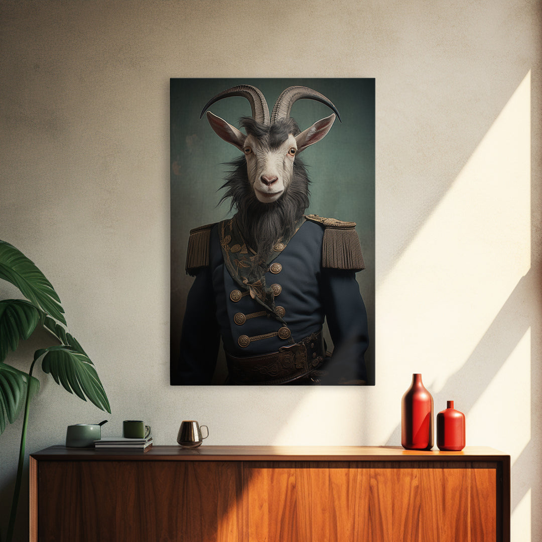 Goat Colonel, Victorian Animal Portrait, Halloween Art, Gothic Whimsy Decor, Anthropomorphic Costume Art