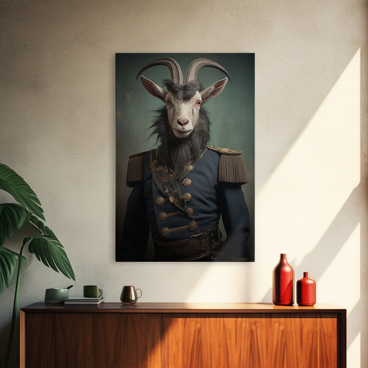 Goat Colonel, Victorian Animal Portrait, Halloween Art, Gothic Whimsy Decor, Anthropomorphic Costume Art