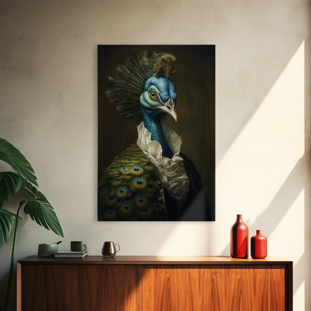 Peacock Socialite, Victorian Animal Portrait, Halloween Art, Gothic Whimsy Decor, Anthropomorphic Costume Art