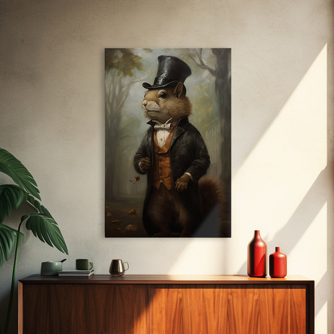 Squirrel Banker, Victorian Animal Portrait, Halloween Art, Gothic Whimsy Decor, Anthropomorphic Costume Art