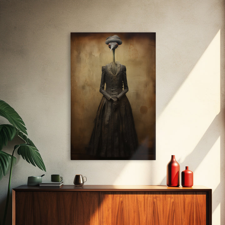 Crane Governess, Victorian Animal Portrait, Halloween Art, Gothic Whimsy Decor, Anthropomorphic Costume Art