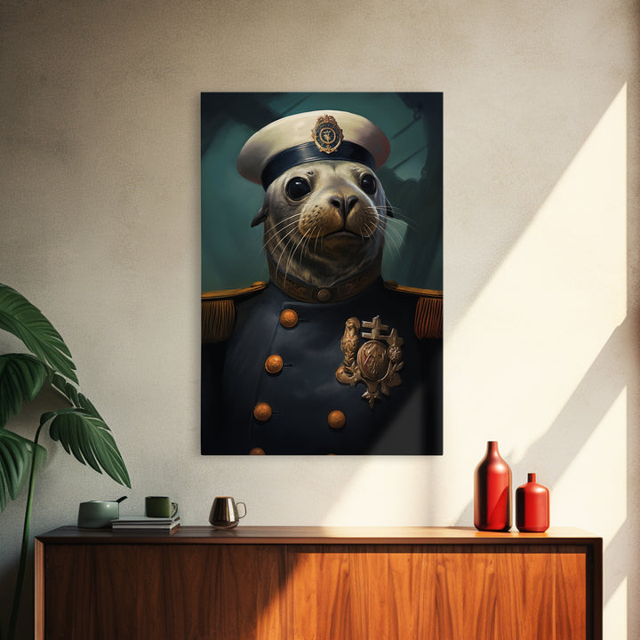 Seal Admiral, Victorian Animal Portrait, Halloween Art, Gothic Whimsy Decor, Anthropomorphic Costume Art