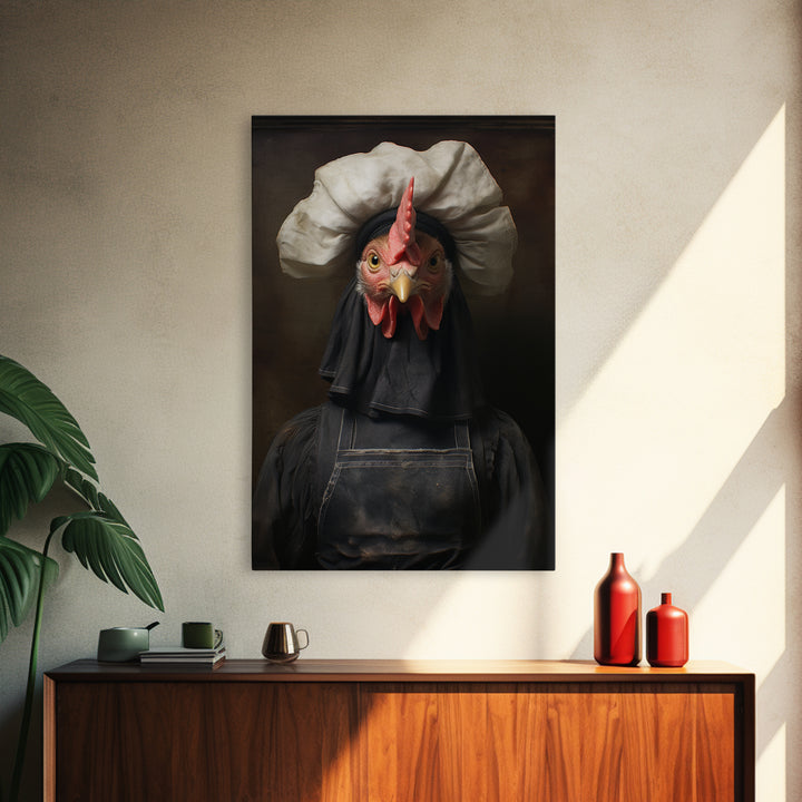 Chicken Housekeeper, Victorian Animal Portrait, Halloween Art, Gothic Whimsy Decor, Anthropomorphic Costume Art