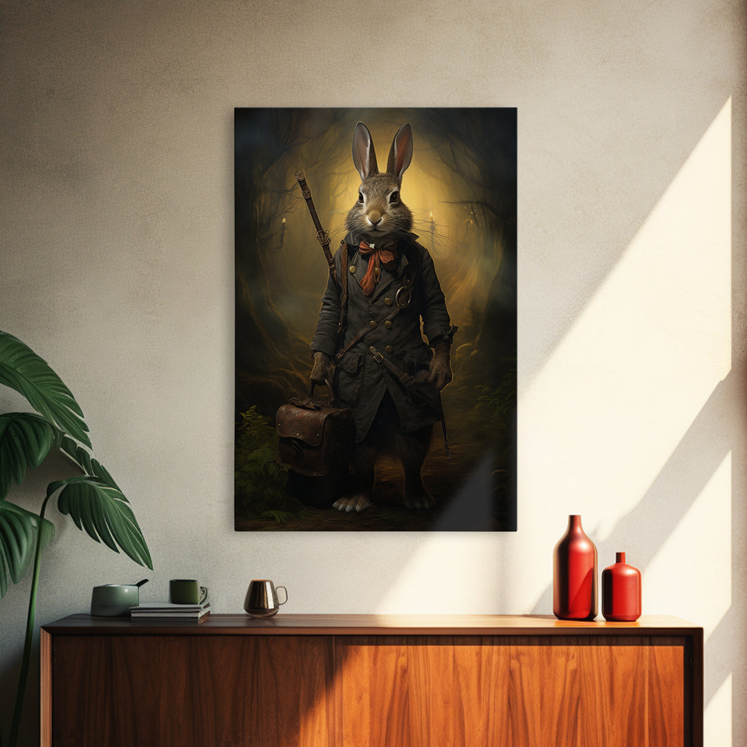 Hare Explorer, Victorian Animal Portrait, Halloween Art, Gothic Whimsy Decor, Anthropomorphic Costume Art