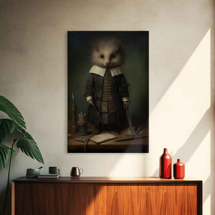 Porcupine Tailor, Victorian Animal Portrait, Halloween Art, Gothic Whimsy Decor, Anthropomorphic Costume Art