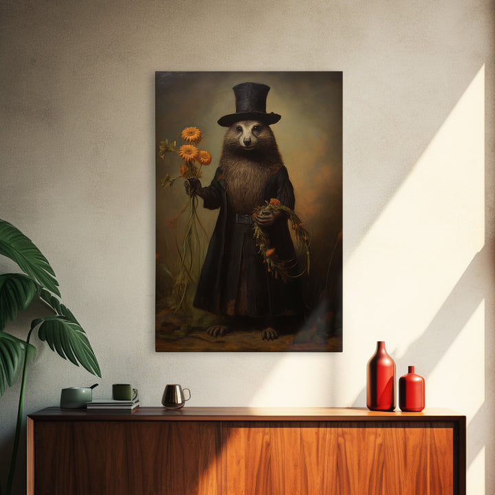 Marmot Gardener, Victorian Animal Portrait, Halloween Art, Gothic Whimsy Decor, Anthropomorphic Costume Art