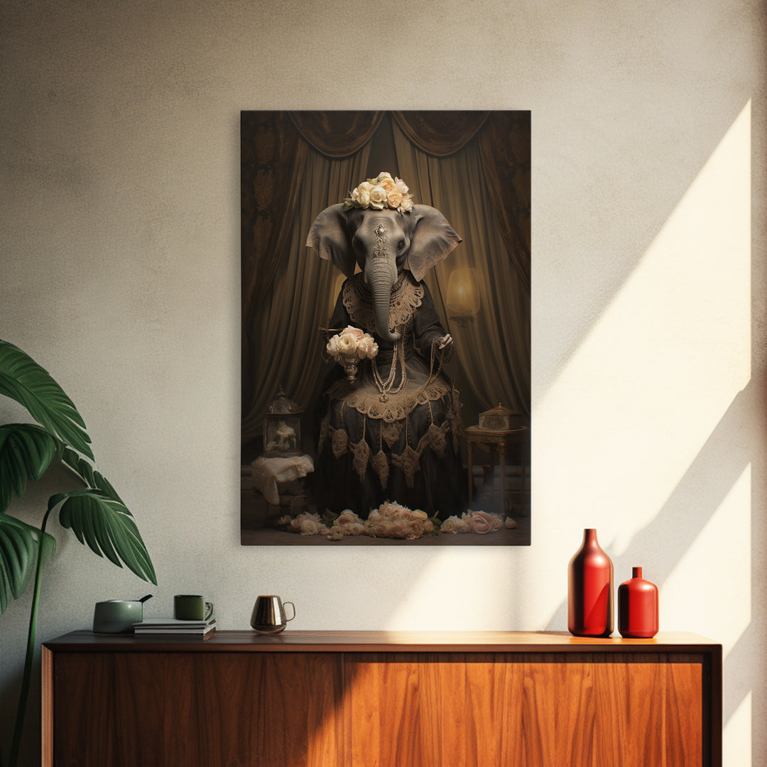 Elephant Dowager, Victorian Animal Portrait, Halloween Art, Gothic Whimsy Decor, Anthropomorphic Costume Art