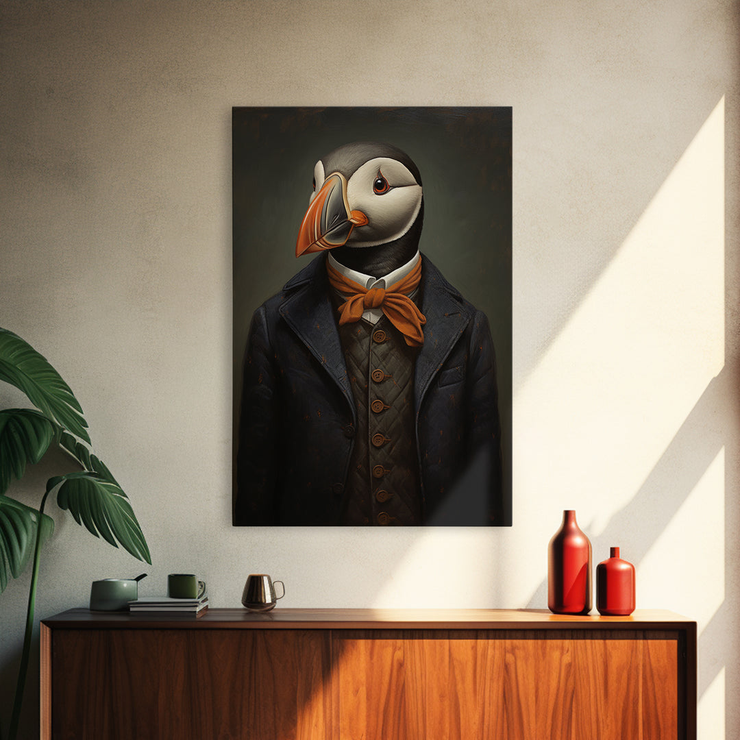 Puffin Schoolmaster, Victorian Animal Portrait, Halloween Art, Gothic Whimsy Decor, Anthropomorphic Costume Art