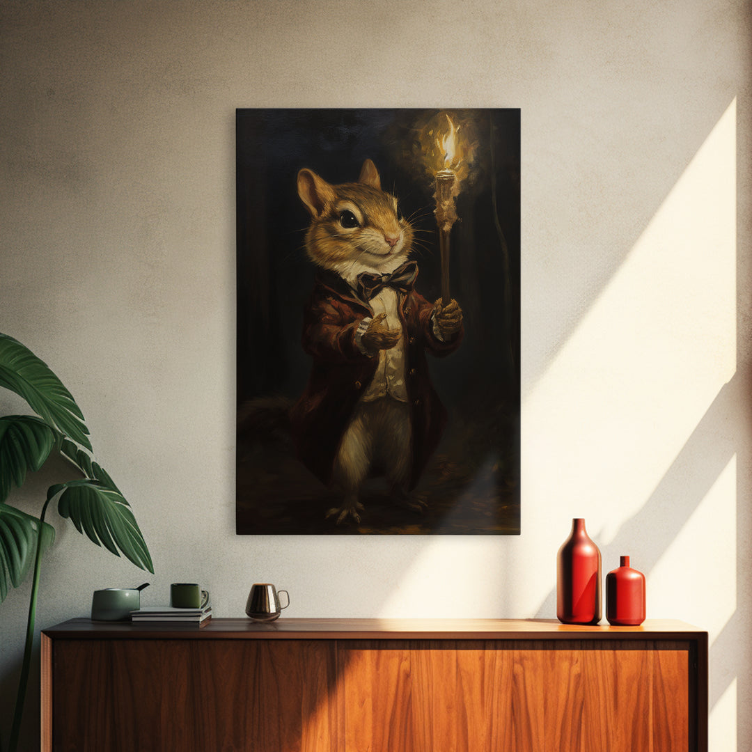 Chipmunk Conductor, Victorian Animal Portrait, Halloween Art, Gothic Whimsy Decor, Anthropomorphic Costume Art