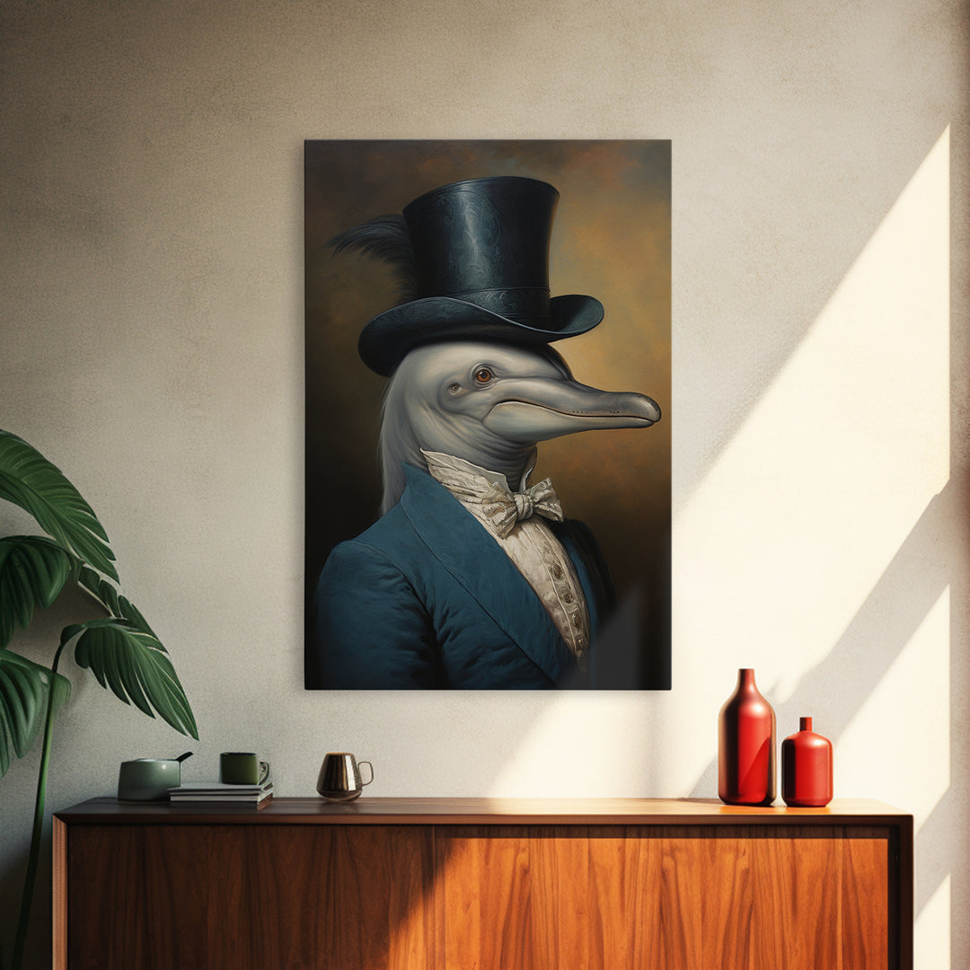 Dolphin Aristocrat, Victorian Animal Portrait, Halloween Art, Gothic Whimsy Decor, Anthropomorphic Costume Art