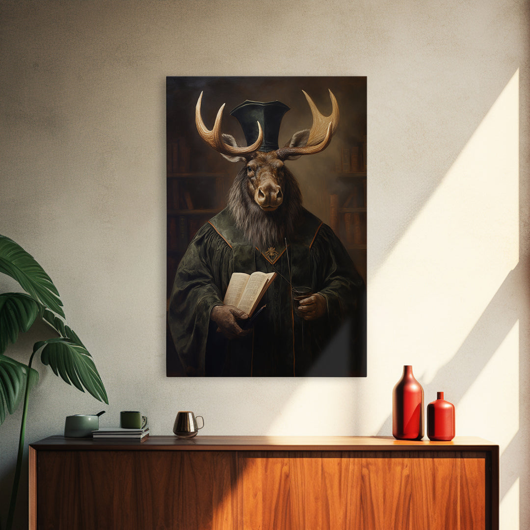 Moose Professor, Victorian Animal Portrait, Halloween Art, Gothic Whimsy Decor, Anthropomorphic Costume Art