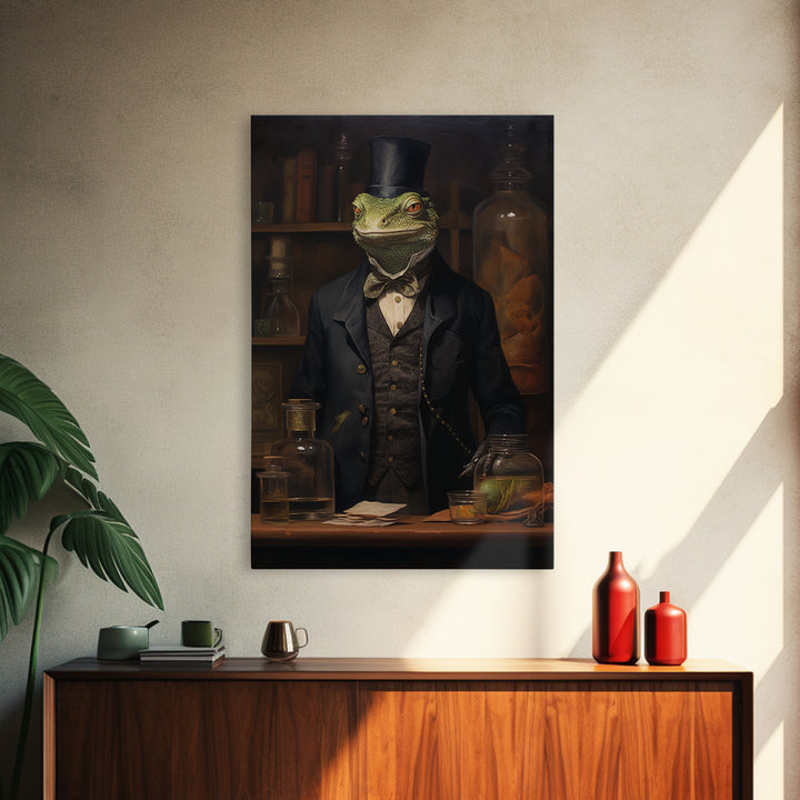 Lizard Chemist, Victorian Animal Portrait, Halloween Art, Gothic Whimsy Decor, Anthropomorphic Costume Art