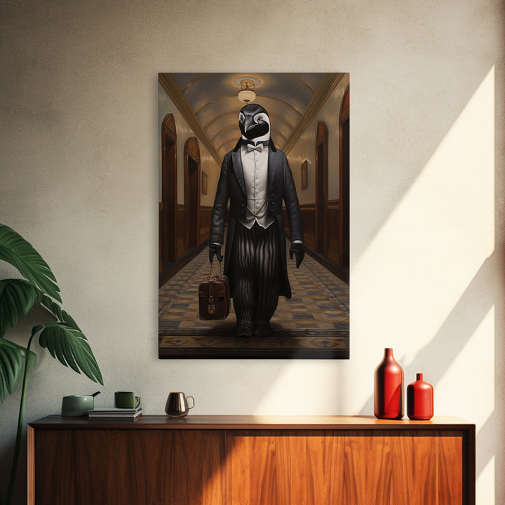 Penguin Concierge, Victorian Animal Portrait, Halloween Art, Gothic Whimsy Decor, Anthropomorphic Costume Art