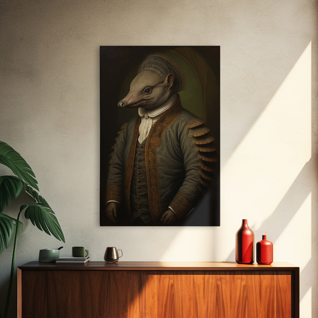 Armadillo Clerk, Victorian Animal Portrait, Halloween Art, Gothic Whimsy Decor, Anthropomorphic Costume Art