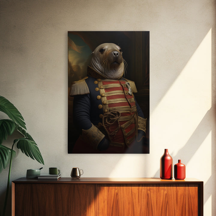 Walrus Commodore, Victorian Animal Portrait, Halloween Art, Gothic Whimsy Decor, Anthropomorphic Costume Art