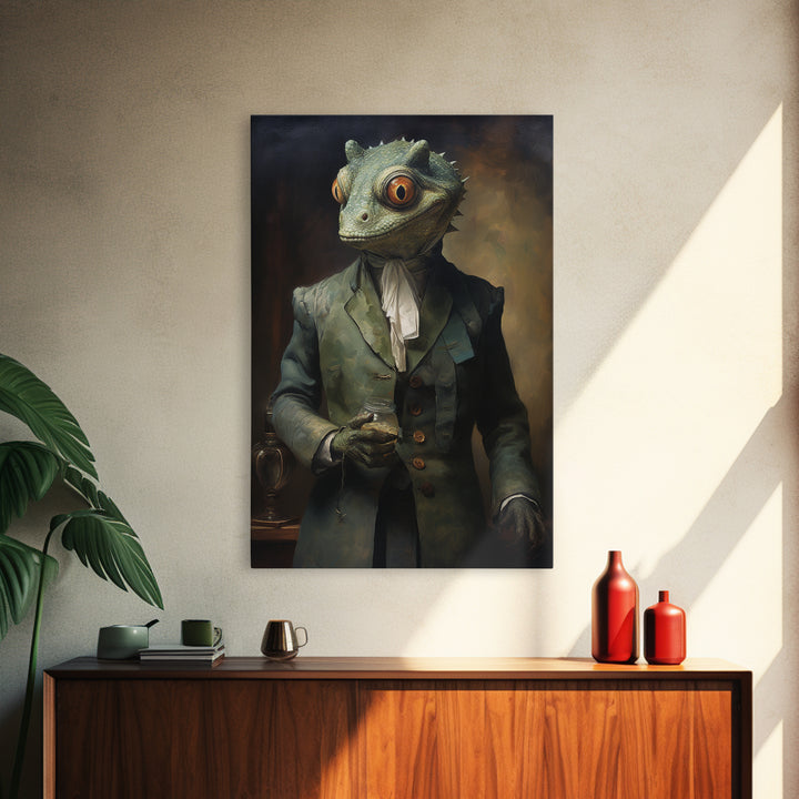 Chameleon Painter, Victorian Animal Portrait, Halloween Art, Gothic Whimsy Decor, Anthropomorphic Costume Art