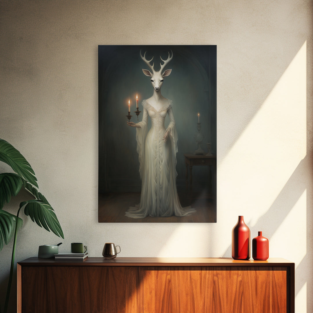 Antelope Debutante, Victorian Animal Portrait, Halloween Art, Gothic Whimsy Decor, Anthropomorphic Costume Art